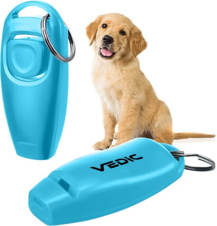 VEDIC®  - Luxe clicker met fluit - Clickertraining - Lichtblauw - Bevestigingsring - Fluit - Hondentraining