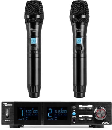 Power Dynamics PD522 microfoonsysteem met 2 draadloze UHF microfoons - 2x 100 kanalen - Met koffer