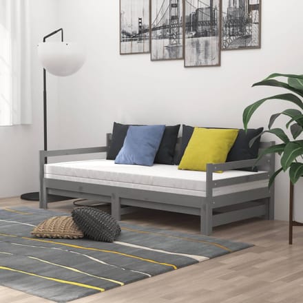 vidaXL - Slaapbank - uitschuifbaar - massief - grenenhout - grijs - 2x(90x200) - cm