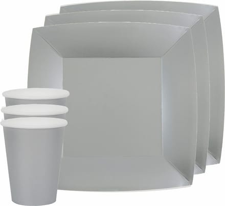 Santex feest/verjaardag servies set - 20x gebaksbordjes en bekertjes - zilver - karton