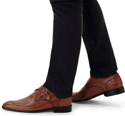 Manfield - Heren - Cognac leren gespschoenen - Maat 44