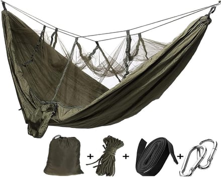 Hangstoel Schommel - Camping Hangmat - Outdoor Ontspanning - Ultralight Ontwerp - Met Net - Legergroen
