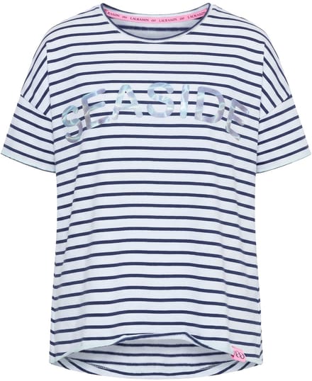Laurasøn - Dames - sweatshirt met strepen oversized met korte mouw - Navyblauw - Maat 44+