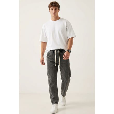 Opvallende Denim Broek met Touwsluiting Taille
