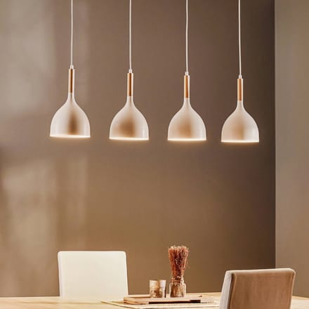 Luminex Hanglamp Noak, wit/hout naturel, 4-lamps lang