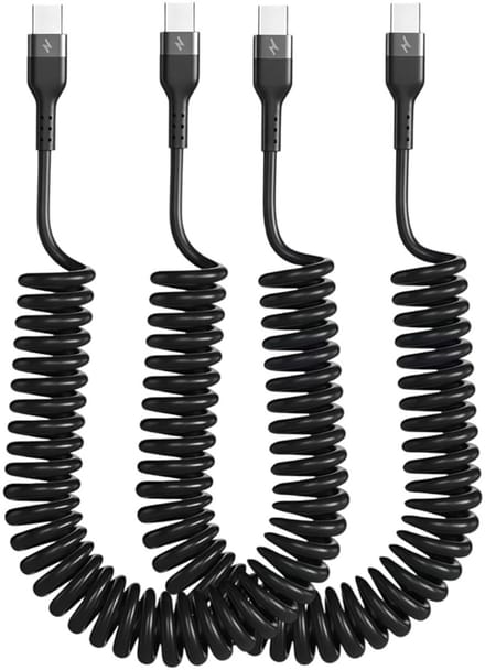 2 stuks spiraalkabels USB C (0,4 m - 1,5 m) voor snelladen, ideaal voor Android Auto en iPhone 17, Galaxy S24, Pixel en iPad