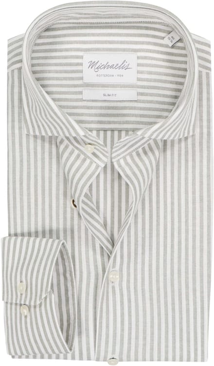 Michaelis slim fit heren overhemd - structuur - groen met wit gestreept