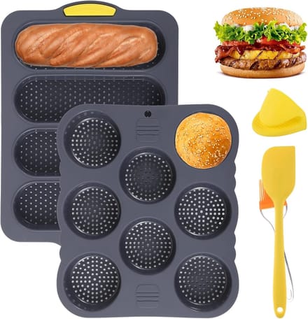 Hamburgerbroodjes Mallen - Bakvorm Set - Zelf Broodjes Maken - Geperforeerde Structuur - 5 Delig - Grijs