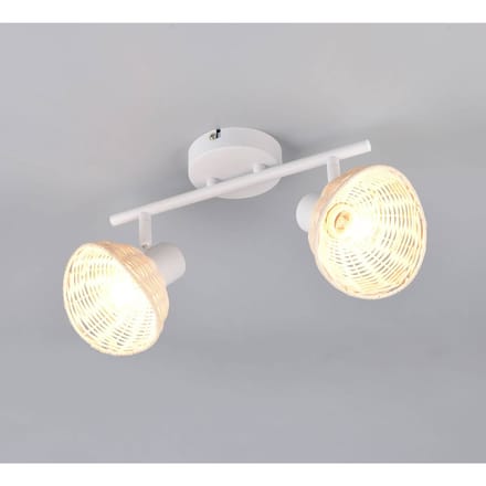 Reality Leuchten Plafondlamp Calvi, wit, rotan naturel, lengte 40 cm, 2-lamps.