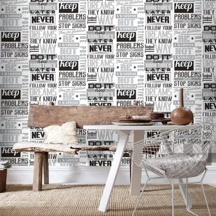 Noordwand - Behang - Friends - & - Coffee - Words - and - Letters - zwart - en - wit