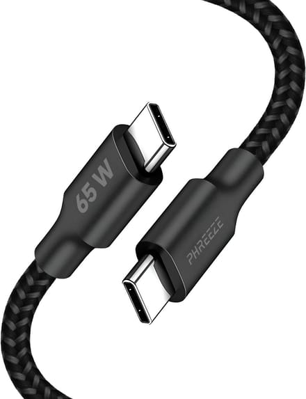 Usb C kabel 1 meter - 65w snellaadkabel - Usb C naar usb C - Oplaadkabel - Zwart - Phreeze