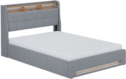 Vitalispa Christin Gestoffeerd bed – met matras, LED en USB-aansluiting Grijs/eiken