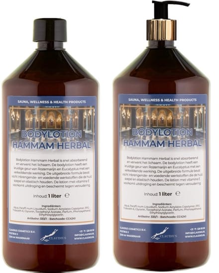 Bodylotion Hammam Herbal 1 Liter - met gouden pomp - set van 2 stuks