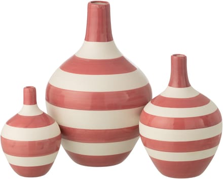 J-Line vaas Gestreept - porselein - wit/roze - set van 3