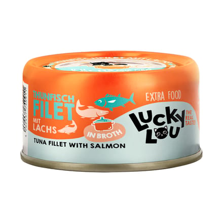 Lucky Lou Extra voedselfilet in bouillon 12 x 70 g - Tonijn & Zalm