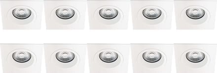 Spot Armatuur 10 Pack - Pragmi Rodos Pro - GU10 Inbouwspot - Vierkant - Wit - Aluminium - 93mm