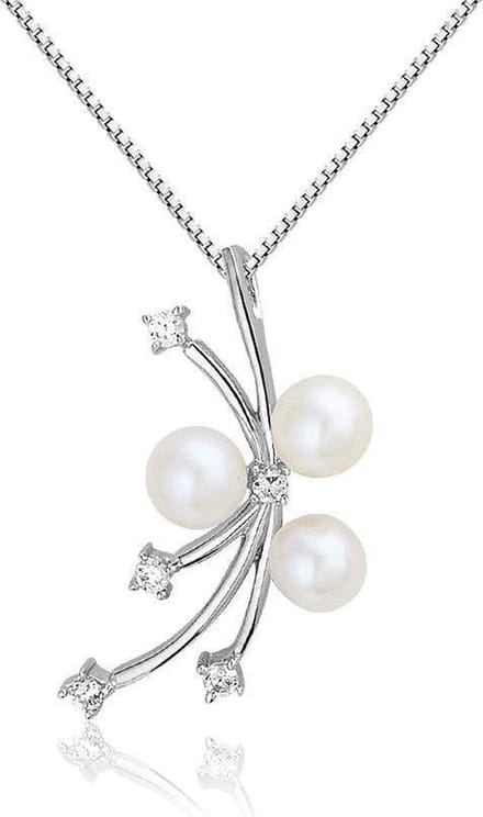 Montebello Ketting Daisy - 925 Zilver Gerhodineerd - Parel - 45cm