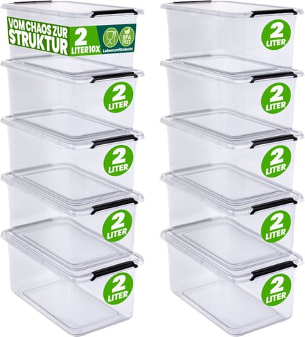 DEUBA Opbergbox Set van 10 - 2l BPA Vrij Stapelbaar - 19,5x15x11,5cm
