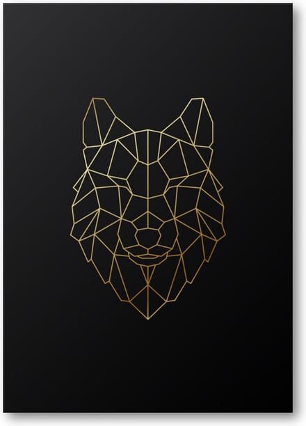 Minimalist Wolf - Goud - A3 Poster Staand - 30x42cm - Dieren