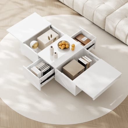 MODENUIT Salontafel - Met Push-Pull Opbergruimte En 2 Laden - Voor Woonkamer - Hoogglans Wit - 100x50x31 Cm