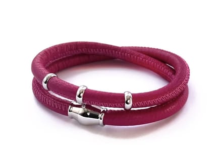 NIEUW! Jolla - dames wikkelarmband - zilver - leer - magneetsluiting - bedels - Basic Silver - Fuchsia