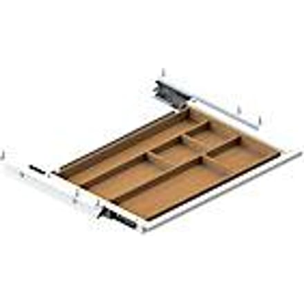 Lade voor elektrisch in hoogte verstelbaar bureau Elements, metaal met bamboe-inleg, B 424,6 x D 264,5 x H 36,5 mm, wit