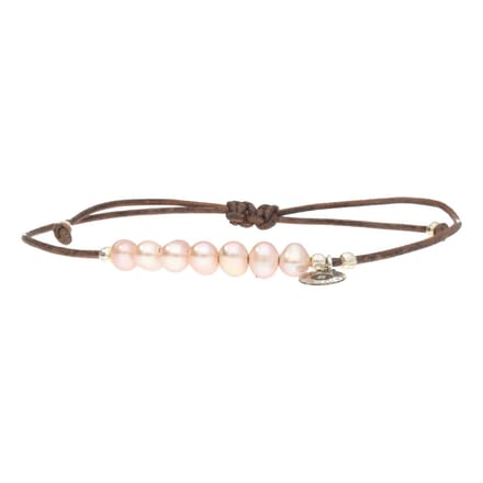 Bela Donaco - Enkelbandje Basic B6 – Orchid Parels – Bruin vintage leer – Sterling Zilver