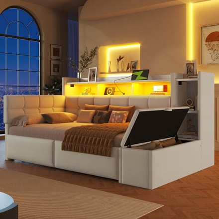 REDOM - Daybed - 2 Laden En USB-C-Aansluiting - Met Opbergruimte - Fluweel - Wit - 90 X 190 Cm