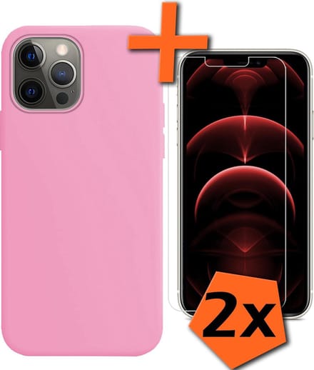 Hoes - Met 2x Screenprotector - Geschikt voor Apple iPhone 13 Pro - Sterk & Shockproof - Back Cover - Siliconen Case - Telefoon Hoes - Lichtroze