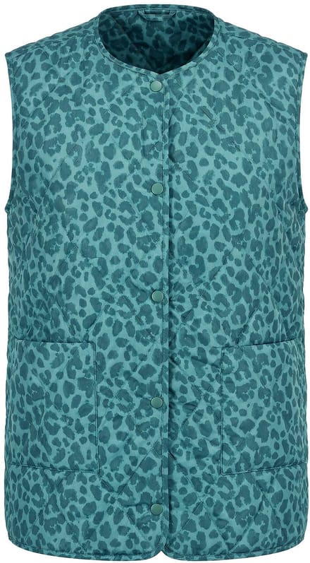 Studio Untold - Dames - Doorgestikt mouwloos vest oversized model luipaard - Matgroen - Maat 42+