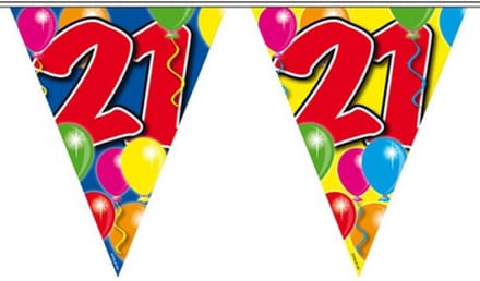 Folat Leeftijd vlaggenlijn - 2x - 21 jaar - 10 meter - plastic - 21e verjaardag vlaggetjes - slinger - versiering
