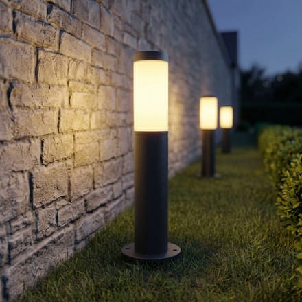 Lindby - Sokkellampen - 1licht - roestvrij staal - H: 45 cm - E27 - antraciet, opaal