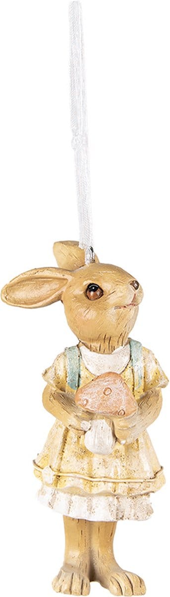 Clayre & Eef Hanger Konijn 11 cm Geel Bruin Kunststof Paashanger