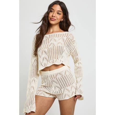 boohoo Dames Gehaakte Strandshort Met Patroon | Ecru | Maat: Medium