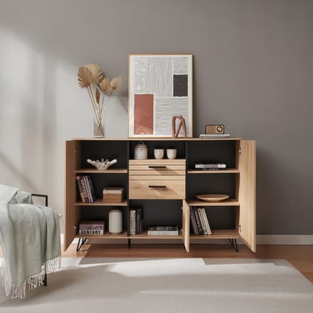 Dressoir Noppen 100x150x38 cm eikenkleurig en zwart [en.casa]