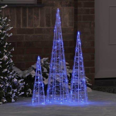 vidaXL Kerstboom 3 st Blauw 20 x 20 x 80 cm Acryl 90 LED's