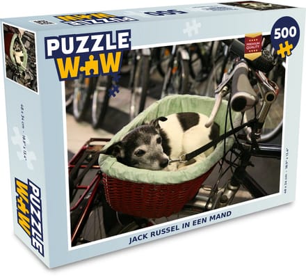 Puzzel Jack Russel hond in een fietsmand - Legpuzzel - Puzzel 500 stukjes