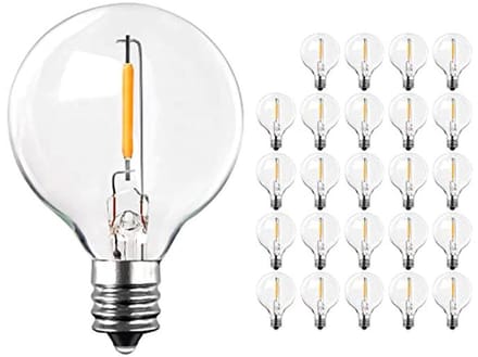 25 Pack G40 LED Bulbs Replacement, 1W E12 Small Screw Base Light Bulb, 2200K Warm White Clear Glass Light Bulbs for Indoor Outdoor String Lights