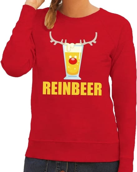 Foute kersttrui / sweater Reinbeer rood voor dames - Kersttruien 2XL