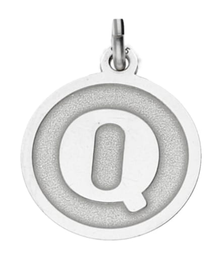 Zilveren Letter Q rond mat en glans kettinghanger