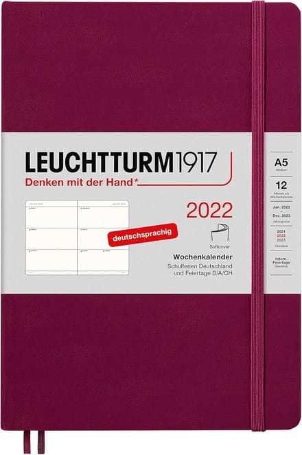 Weekkalender A5 Softcover 2022 Rood - Jaarplanner met 12 Maanden en Projectplan