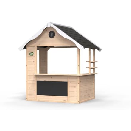 EXIT Hika Houten Speelhuisje voor Buiten - Speelhuis met Winkeltje en Rollenspelrad, 8 Thema's - Voor Peuters en Kleuters - Naturel
