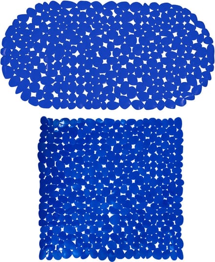 MSV Douche/bad anti-slip matten set badkamer - pvc - 2x stuks - donkerblauw - 2 formaten