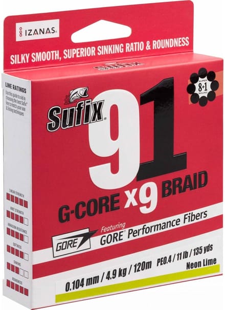 Sufix 91 G-Core X9 Braid | 300m 0.128mm Neon Chratreuse