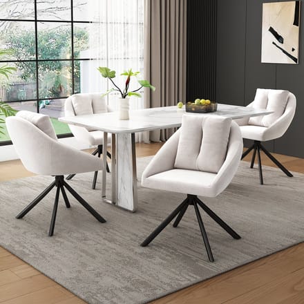 Sweiko Eetkamerstoel - Set van 4 - Velvet - 360° draaibare stoel - Ergonomisch - Beige