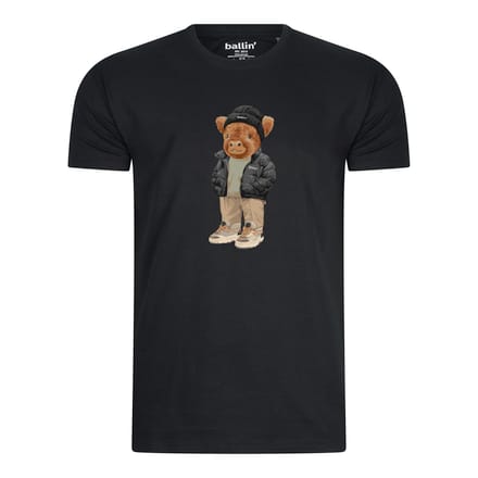 Heren Tee SS met Ballin Est. 2013 Cool Cow Tee Print - Zwart - Maat S
