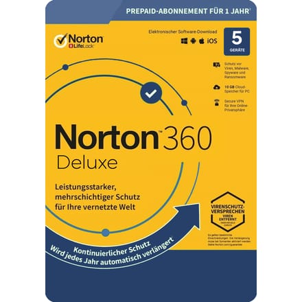 Norton 360 Deluxe, 50 GB Cloud-Backup 5 Apparaten 1 Jaar