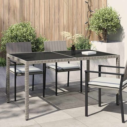 vidaXL - Tuintafel - 150x90x75 - cm - gehard - glas - en - poly - rattan - grijs