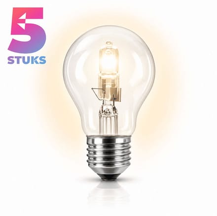 5x Peertje Halogeenlamp E27 - 100W - Warm Wit Licht (2700K) - 1900 lm - 2 jaar - Dimbaar
