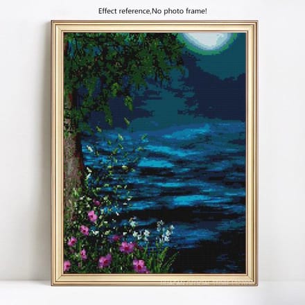 Peinture diamant 5D de nuit de lac, affichage complet, broderie complète de strass ronds, point de croix 20X30CM black